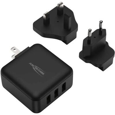 Reisoplader Ansmann TC315 - Universele USB-lader voor US, UK, EU - 3 Poorten Reisoplader Ansmann TC315 - Universele USB-lader voor US, UK, EU - 3 Poorten