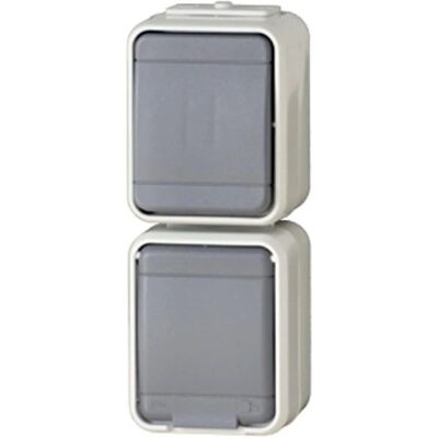 Schneider Electric Modell 448629 - Feuchtigkeitsgeschützter Doppel-Schalter & Steckdose Schneider Electric Modell 448629 - Feuchtigkeitsgeschützter Doppel-Schalter & Steckdose