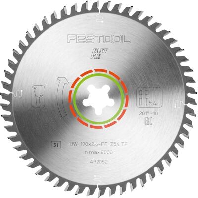 Lâmina de serra circular Festool 492052 / FF TF54 - 190 mm, 54 Dentes, laminado/plástico Lâmina de serra circular Festool 492052 / FF TF54 - 190 mm, 54 Dentes, laminado/plástico