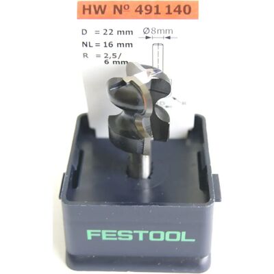 Fresa Festool per impugnatura HW S8 D22/16/R2,5+6 - Modello 491140 Fresa Festool per impugnatura HW S8 D22/16/R2,5+6 - Modello 491140