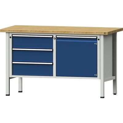 Bancada de trabalho Anke - Favo, Azul Genciana, Modular, 3 Gavetas Bancada de trabalho Anke - Favo, Azul Genciana, Modular, 3 Gavetas