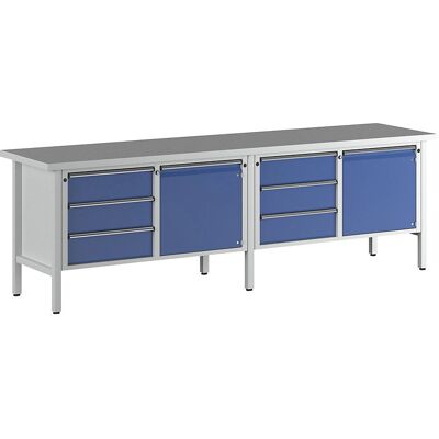 ANKE 2800 mm Werkbank - 2 Türen, 6 Schubladen, Stahlrahmen ANKE 2800 mm Werkbank - 2 Türen, 6 Schubladen, Stahlrahmen
