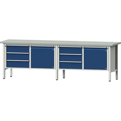 Tavolo da officina ANKE - 2800mm, Superficie in acciaio, 2 porte, 6 cassetti Tavolo da officina ANKE - 2800mm, Superficie in acciaio, 2 porte, 6 cassetti