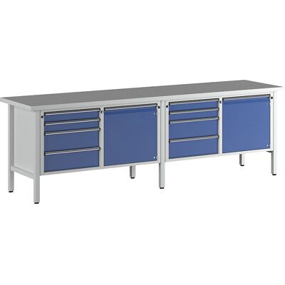 ANKE 2800 mm Werkbank - Stahlrahmen, 2 Türen, 8 Schubladen ANKE 2800 mm Werkbank - Stahlrahmen, 2 Türen, 8 Schubladen
