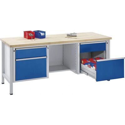 ANKE Banco de trabajo - Modular, haya, azul, 4 cajones ANKE Banco de trabajo - Modular, haya, azul, 4 cajones