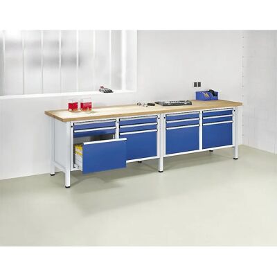 ANKE Werkbank - 2800 mm, Blau Genciana, 8 Schubladen ANKE Werkbank - 2800 mm, Blau Genciana, 8 Schubladen