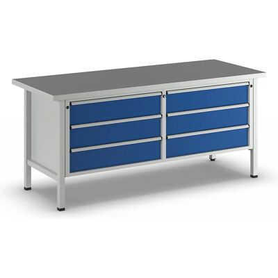 ANKE 2000 mm Werkbank mit 6 Schubladen - Stahl, Blau ANKE 2000 mm Werkbank mit 6 Schubladen - Stahl, Blau