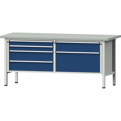 ANKE 2000mm Werkbank - 6 Schubladen, Stahlplatte, Blau RAL 5010 ANKE 2000mm Werkbank - 6 Schubladen, Stahlplatte, Blau RAL 5010