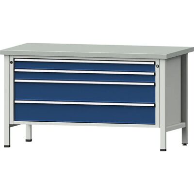 Mesa de taller ANKE - XL/XXL, Frente Azul, Superficie de Acero, 4 Cajones Mesa de taller ANKE - XL/XXL, Frente Azul, Superficie de Acero, 4 Cajones