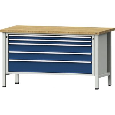 Mesa de taller robusta con cajones - Haya, Azul, 1500mm Mesa de taller robusta con cajones - Haya, Azul, 1500mm