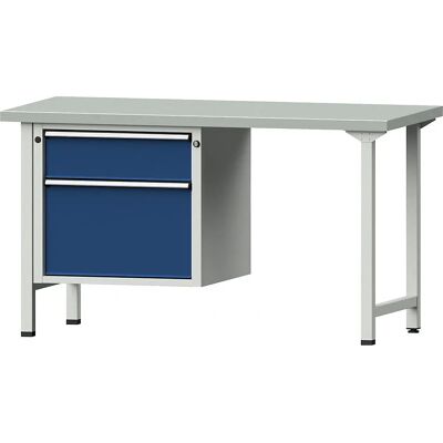 Banco de trabajo modular ANKE - Encimera de acero, 2 cajones, Azul Banco de trabajo modular ANKE - Encimera de acero, 2 cajones, Azul