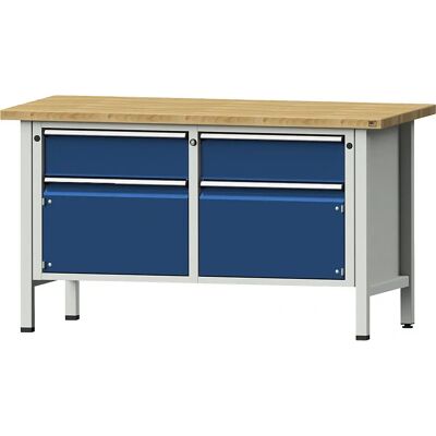 Banco de trabajo ANKE - Haya, Azul, Estructura modular de acero Banco de trabajo ANKE - Haya, Azul, Estructura modular de acero