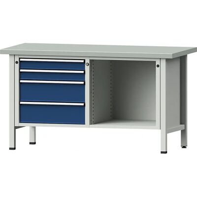 ANKE V-Serie Werkbank - 4 Schubladen, 1 Regal, Stahlplatte ANKE V-Serie Werkbank - 4 Schubladen, 1 Regal, Stahlplatte