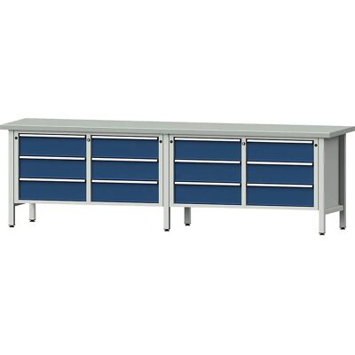 ANKE 2800 mm Breiter Werkbank - 12 Schubladen, Teilweise Auszug, Stahlplatte ANKE 2800 mm Breiter Werkbank - 12 Schubladen, Teilweise Auszug, Stahlplatte