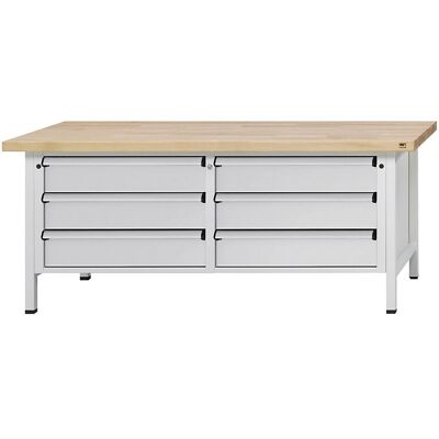 Banco de trabajo XL/XXL con cajones - Resistente, 6 cajones, gris claro Banco de trabajo XL/XXL con cajones - Resistente, 6 cajones, gris claro