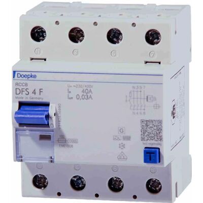 Doepke DFS4 040-4/0,03-F Fehlerstromschutzschalter - 4-polig 40A 0,03A 400V Doepke DFS4 040-4/0,03-F Fehlerstromschutzschalter - 4-polig 40A 0,03A 400V