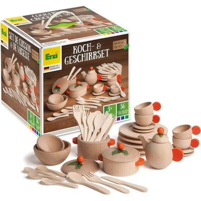 Set de Cuisine Enfant en Bois ERZI - Naturel - 36 pcs - Publicité Set de Cuisine Enfant en Bois ERZI - Naturel - 36 pcs - Publicité