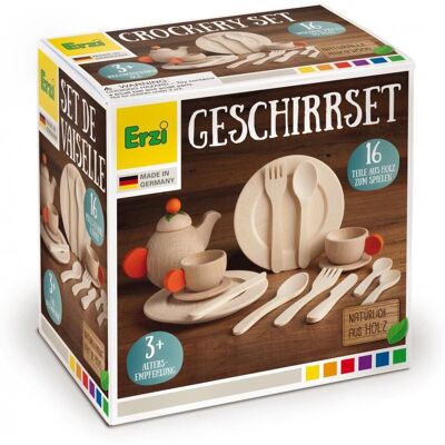 Set de vaisselle en bois Erzi - Naturel - 16 pièces - Publicité Set de vaisselle en bois Erzi - Naturel - 16 pièces - Publicité