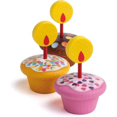 Erzi Muffins - Drewniana zabawka z świeczkami - Zestaw 3 Erzi Muffins - Drewniana zabawka z świeczkami - Zestaw 3