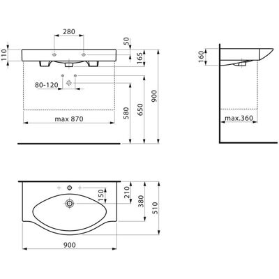 Lavabo Palace - 900x510mm, Bianco, Un foro per rubinetto Lavabo Palace - 900x510mm, Bianco, Un foro per rubinetto
