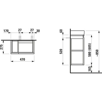 Gabinete de baño colgado en la pared Laufen H815954 con estante izquierdo - Mueble de lavabo Gabinete de baño colgado en la pared Laufen H815954 con estante izquierdo - Mueble de lavabo