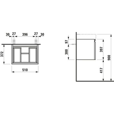 Mueble de lavabo Laufen Pro S de Pared - Cajón con cierre suave - 510x370x390mm Mueble de lavabo Laufen Pro S de Pared - Cajón con cierre suave - 510x370x390mm