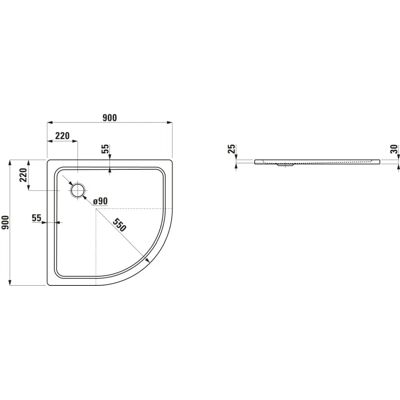 LAUFEN Platina cadă de duș de pătrat de sfert de cerc - 900x900x25mm - Cadă de duș LAUFEN Platina cadă de duș de pătrat de sfert de cerc - 900x900x25mm - Cadă de duș