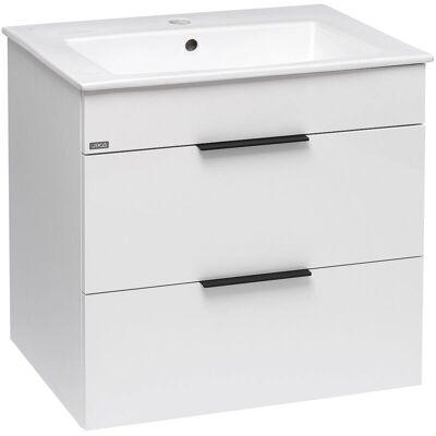 Badekabinet Jika Cube hvid 2 skuffer 64x42,2x62,2cm + Keramisk vask Badekabinet Jika Cube hvid 2 skuffer 64x42,2x62,2cm + Keramisk vask