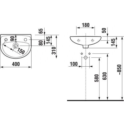 Vas de lavoar Lyra Plus 40x31 cm Gaură pentru robinet stânga Vas de lavoar Lyra Plus 40x31 cm Gaură pentru robinet stânga
