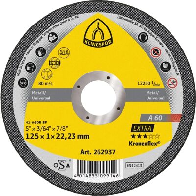 Klingspor A 60 Extra 125mm Trennscheibe - Edelstahl Klingspor A 60 Extra 125mm Trennscheibe - Edelstahl
