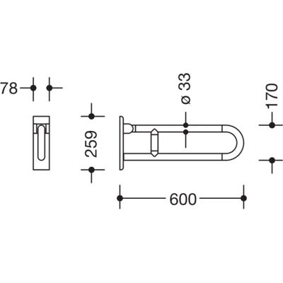 HEWI Støttestang - Roterbar, Foldbar, 600mm HEWI Støttestang - Roterbar, Foldbar, 600mm