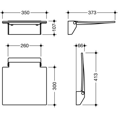 Hewi 350 Asiento abatible de pared - Asiento en acero cromado Hewi 350 Asiento abatible de pared - Asiento en acero cromado