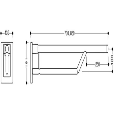 HEWI Ondersteuningsrail - 70cm - Opvouwbare, chromen, tot 100kg HEWI Ondersteuningsrail - 70cm - Opvouwbare, chromen, tot 100kg