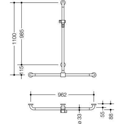 Hewi 801 Bruseholder - Justerbar, Vægmonteret, 1100mm Hewi 801 Bruseholder - Justerbar, Vægmonteret, 1100mm
