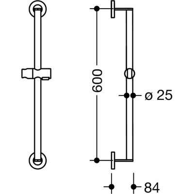 Hewi System 900 Douchehouderstang - 600 mm roestvrij staal chroom Hewi System 900 Douchehouderstang - 600 mm roestvrij staal chroom