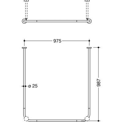 Hewi Edelstahl 900 Vorhangstange - Dusche 100x100cm Hewi Edelstahl 900 Vorhangstange - Dusche 100x100cm