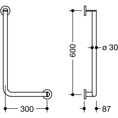 Hewi System 900 Winkelgriff - Rechts - 300x600mm - Edelstahl Hewi System 900 Winkelgriff - Rechts - 300x600mm - Edelstahl
