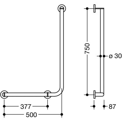 Hewi System 900 Winkelgriff - Links - 750x500mm Hewi System 900 Winkelgriff - Links - 750x500mm