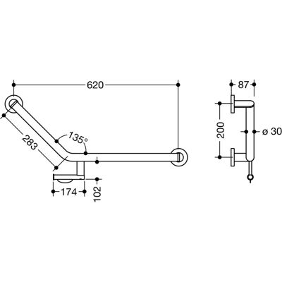 Hewi System 900 Hoekbeugel - Wandmontage, 620x283mm Hewi System 900 Hoekbeugel - Wandmontage, 620x283mm