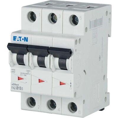 Eaton 3-phasiger Schutzschalter - 15A, Typ B, 10kA, DIN-Montage Eaton 3-phasiger Schutzschalter - 15A, Typ B, 10kA, DIN-Montage