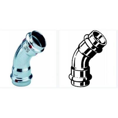 Viega Prestabo 54mm 45° Bogen Stahl unlegiert - Rohrfitting Viega Prestabo 54mm 45° Bogen Stahl unlegiert - Rohrfitting