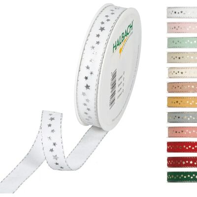 Halbach Nastro di seta in poliestere bianco - 15mm x 18m - Nastro natalizio Halbach Nastro di seta in poliestere bianco - 15mm x 18m - Nastro natalizio