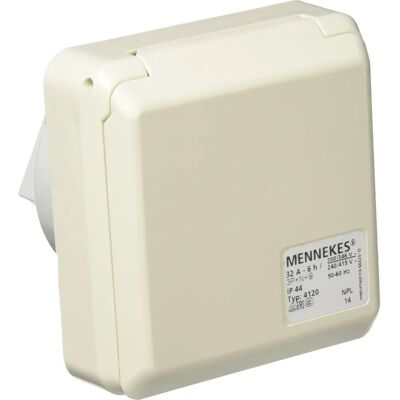 Prise Mennekes - 32A 5P IP44 Blanc et Rouge - 4120 - Publicité Prise Mennekes - 32A 5P IP44 Blanc et Rouge - 4120 - Publicité