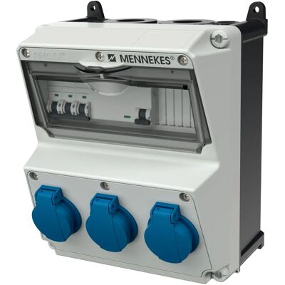 Mennekes 920003 Wandverdeleer - 3 Schuko Stopcontacten - IP44 Mennekes 920003 Wandverdeleer - 3 Schuko Stopcontacten - IP44