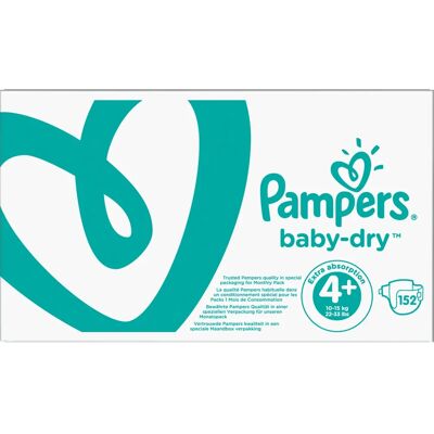 Pampers Baby Dry 4+ (10-15 kg) - Size 4+ (10-15 kg) 152 pcs Pampers Baby Dry 4+ (10-15 kg) - Size 4+ (10-15 kg) 152 pcs