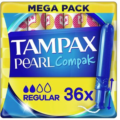 Tampones Pearl Compak Regular de Tampax - Protección contra fugas, Sin fragancia Tampones Pearl Compak Regular de Tampax - Protección contra fugas, Sin fragancia