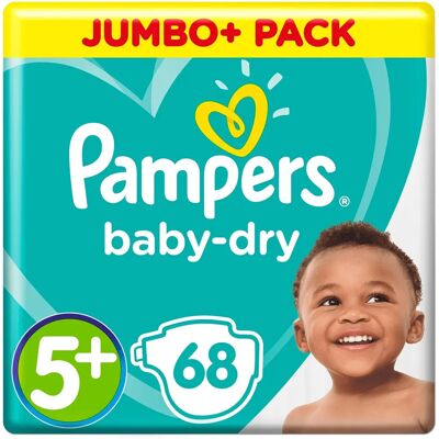 Pampers Size 5+ Baby-Dry Nappies - 68 Jumbo Pack Pampers Size 5+ Baby-Dry Nappies - 68 Jumbo Pack