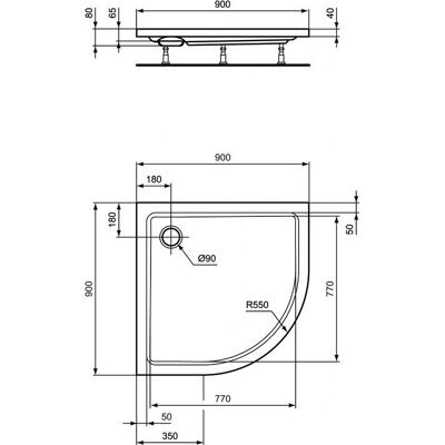 Ideal Standard K278001 Weiße Viertelkreis-Duschwanne - Duschwanne Ideal Standard K278001 Weiße Viertelkreis-Duschwanne - Duschwanne