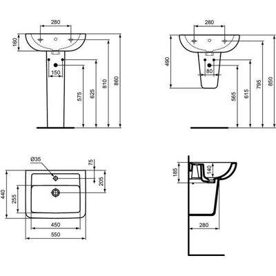 Lavoar Ideal Standard Eurovit - Montaj pe perete, un singur orificiu, 550x440x185 mm Lavoar Ideal Standard Eurovit - Montaj pe perete, un singur orificiu, 550x440x185 mm