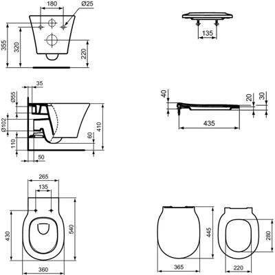 Inloop wand-WC Ideal Standard K876801 - AquaBlade, Softclose, 360x540mm Inloop wand-WC Ideal Standard K876801 - AquaBlade, Softclose, 360x540mm